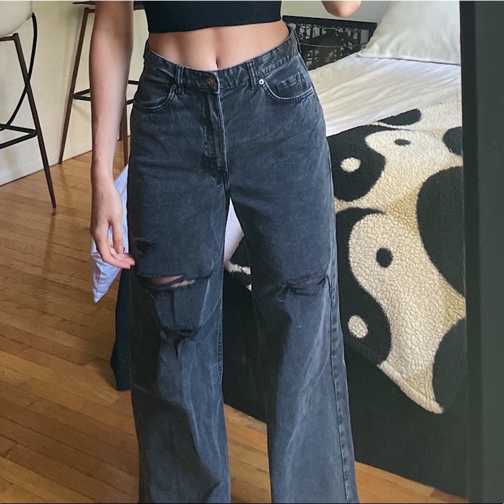 Black ripped baggy wide leg jeans